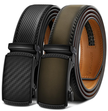 HOTBULLIANT Men Belts 2 Pack,Ratchet Sliding Belt Adjustable For Gift Mens Dress Casual 1 3/8",Cut for Fit