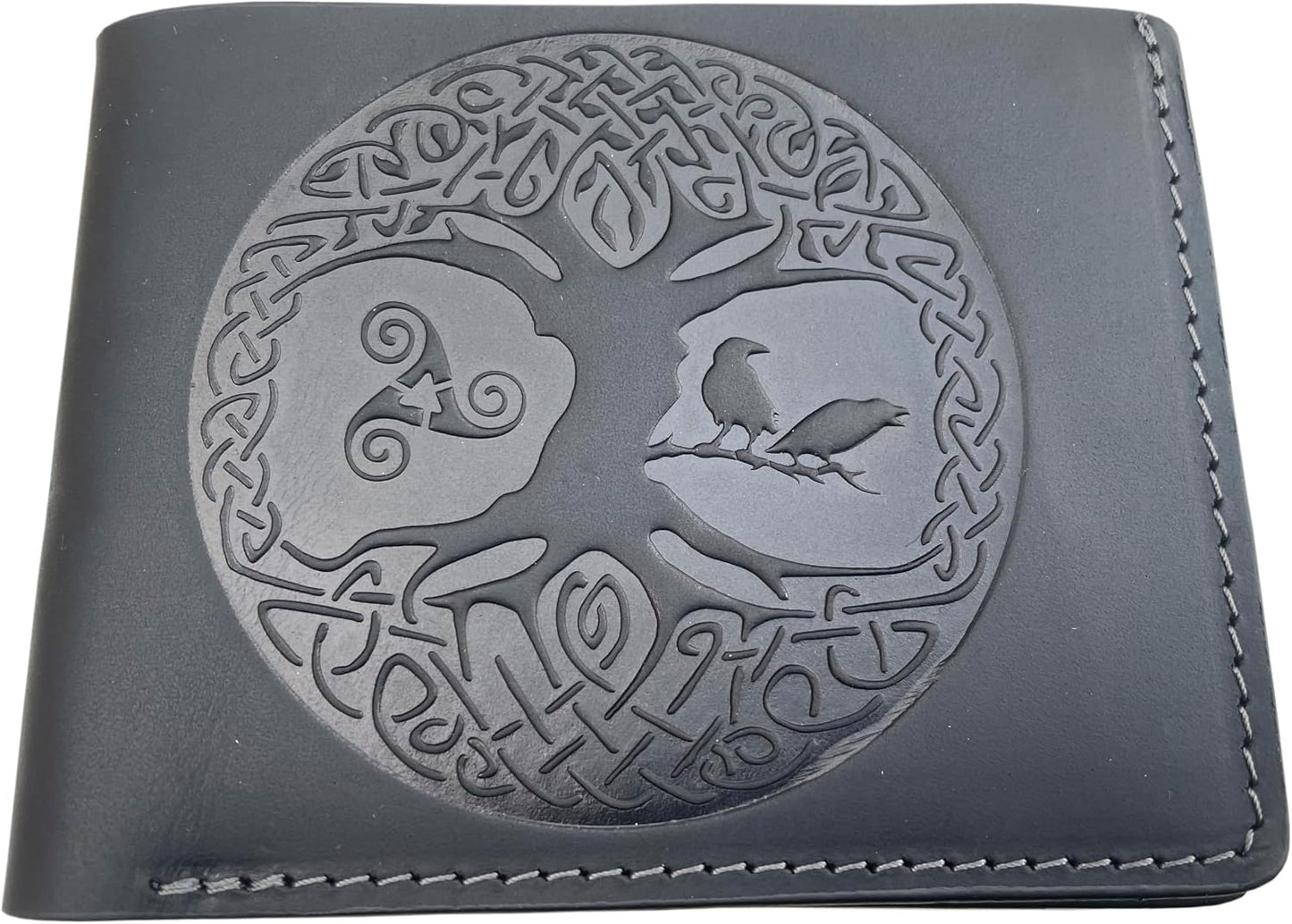 HOTGenuine 100% Real Leather Handmade Tree of Life Wallet Gift for Men - Genuine Black Leather RFID Blocking Bifold - Embossed Leather Wallet - Pocket Wallets kbsc