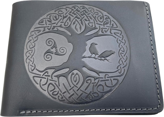 HOTGenuine 100% Real Leather Handmade Tree of Life Wallet Gift for Men - Genuine Black Leather RFID Blocking Bifold - Embossed Leather Wallet - Pocket Wallets kbsc