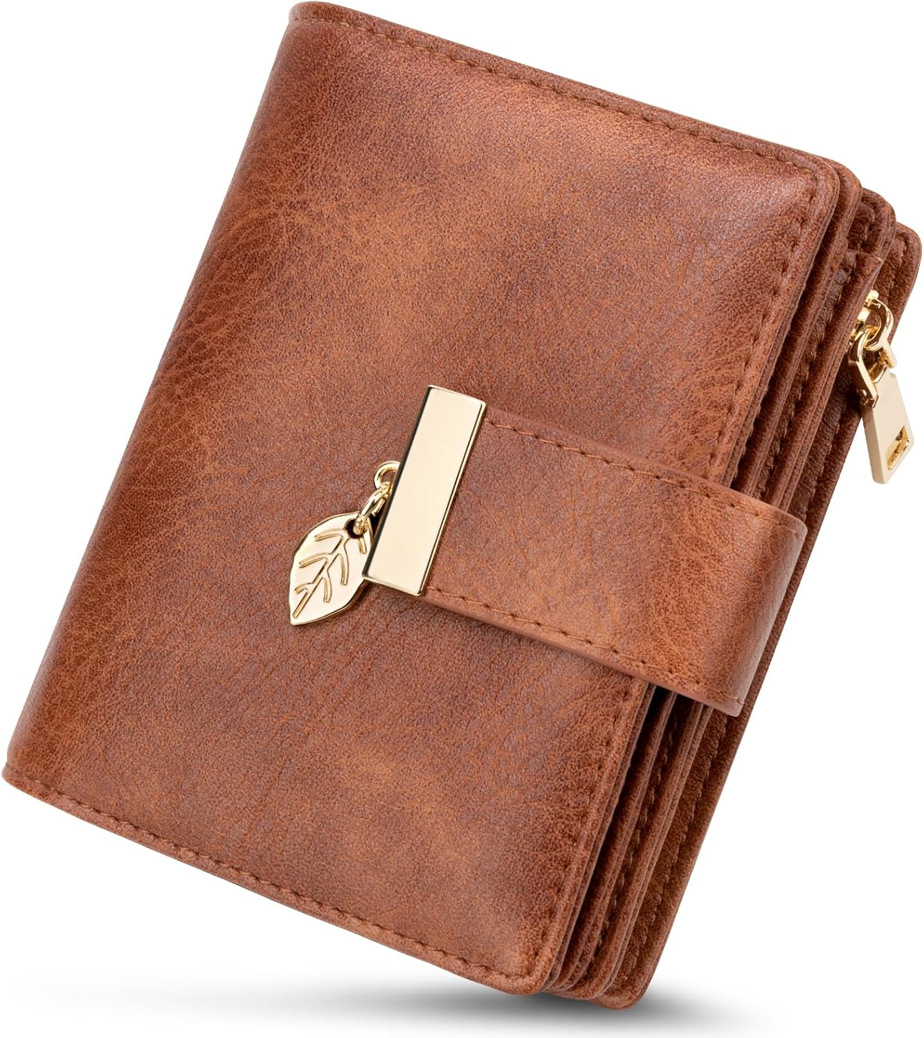 HOTHUANLANG Small Wallets for Women Rfid Blocking Leather Bifold Credit Card Holder Ladies Wallet Zipper Pocket with ID Window