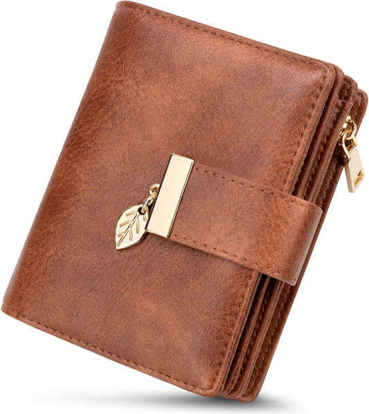 HOTHUANLANG Small Wallets for Women Rfid Blocking Leather Bifold Credit Card Holder Ladies Wallet Zipper Pocket with ID Window