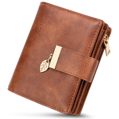 HOTGenuine Leather Wallet for Women RFID Blocking Bifold with Zipper Pocket & ID Window (Dark Brown)