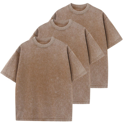 HOTMen's Cotton T-Shirts Oversized Unisex Short Sleeves Casual Loose Wash Solid Basic Tee Tops