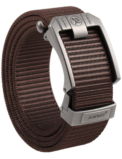 HOTJUKMO Men's Ratchet Belt, Nylon Web with Automatic Slide Buckle in Gift Box | Zinc Alloy Buckle with Micro-Adjust & Trimmable Webbing