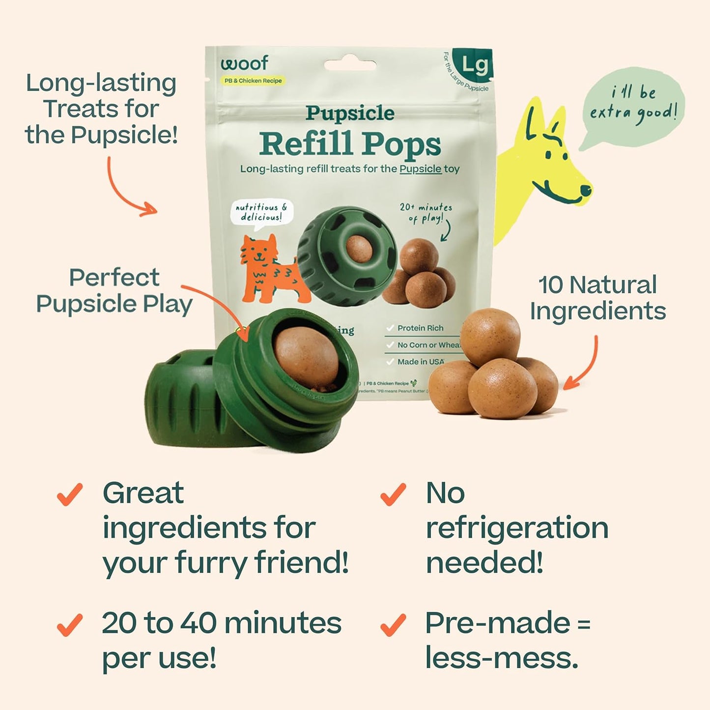 HOTWOOF Pupsicle Chicken Refill Pops, Delicious Long Lasting Dog Treats, Wholesome Ingredients, Pre-Made Large Pupsicle Refills Pops- For Dogs 25 - 75 lbs - 7 count