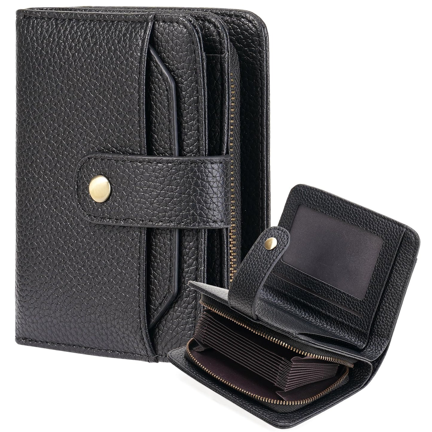HOTGAEKEAO Leather Credit Card Holder Wallet for Women RFID Blocking Large Capacity Bifold Zipper Card Case Organizer with Wristlet 32 Slots
