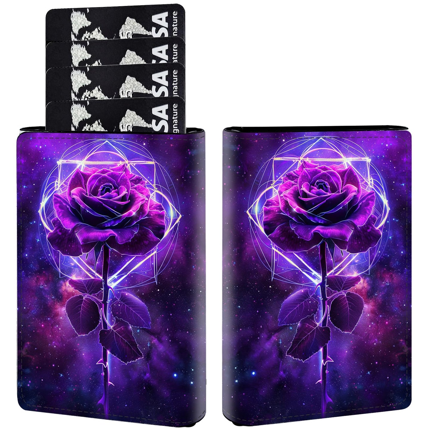 HOTPop Up Wallet Women Men with Money Slot,RFID Blocking Leather Minimalist Automatic Credit Card Holder Business Trifold Card Case-Cherry Blossoms