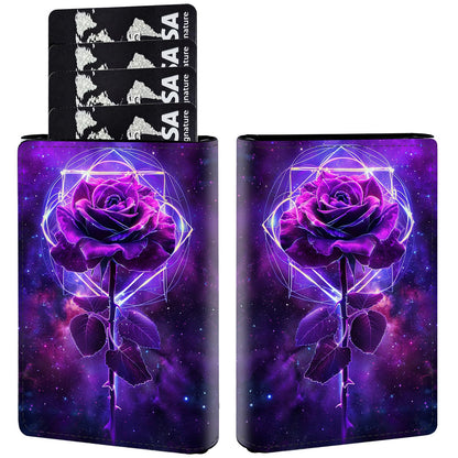 HOTPop Up Wallet Women Men with Money Slot,RFID Blocking Leather Minimalist Automatic Credit Card Holder Business Trifold Card Case-Cherry Blossoms