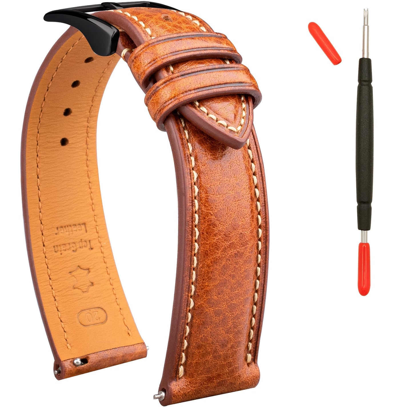 HOTItalian Leather Watch Band Tuscany Natural Vegetable-Tanned Top Grain Genuine Leather Strap,18mm 19mm 20mm 21mm 22mm XL XXL Quick Release Replacement Watch Bands for Men and Women Thick and Soft