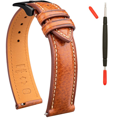 HOTItalian Leather Watch Band Tuscany Natural Vegetable-Tanned Top Grain Genuine Leather Strap,18mm 19mm 20mm 21mm 22mm XL XXL Quick Release Replacement Watch Bands for Men and Women Thick and Soft