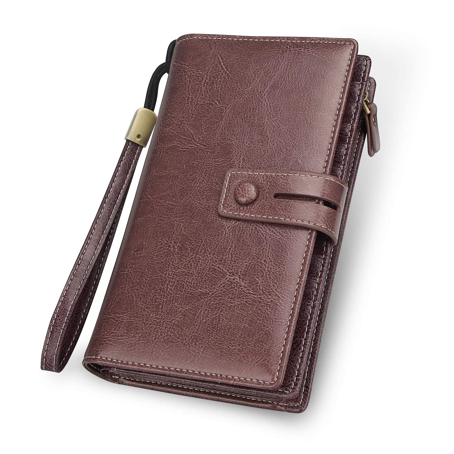 HOTFT FUNTOR Women's Big Fat RFID Blocking Wallet Leather Zip Around Clutch Large Phone Organizer Wristlet