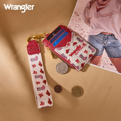HOTMontana West Wrangler Rodeo Icons Western Credit Card Holder Slim Womens Card Wallet with Keychain Wristlet Strap Coin Purse, Pink
