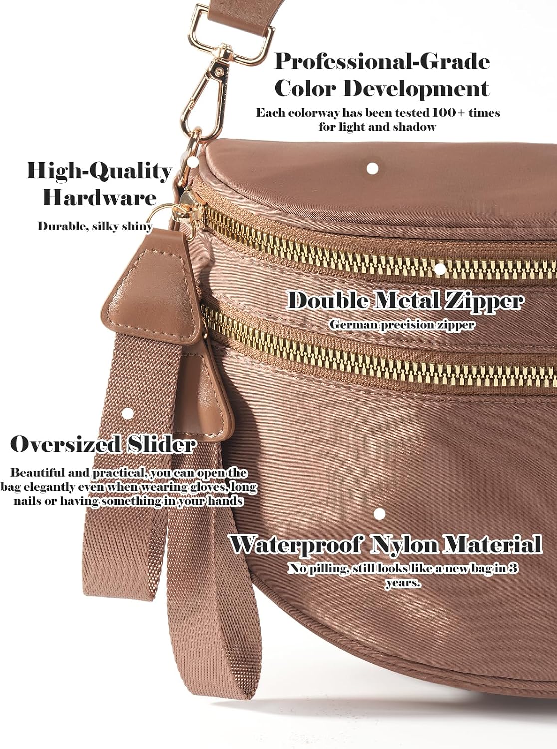 HOTPure Colour Crossbody Bag Bum Bag for Women,Spacious Purse Fanny Packs Belt Bag,Oversized Bum Bag (Colour Bum Bag-Coffee)