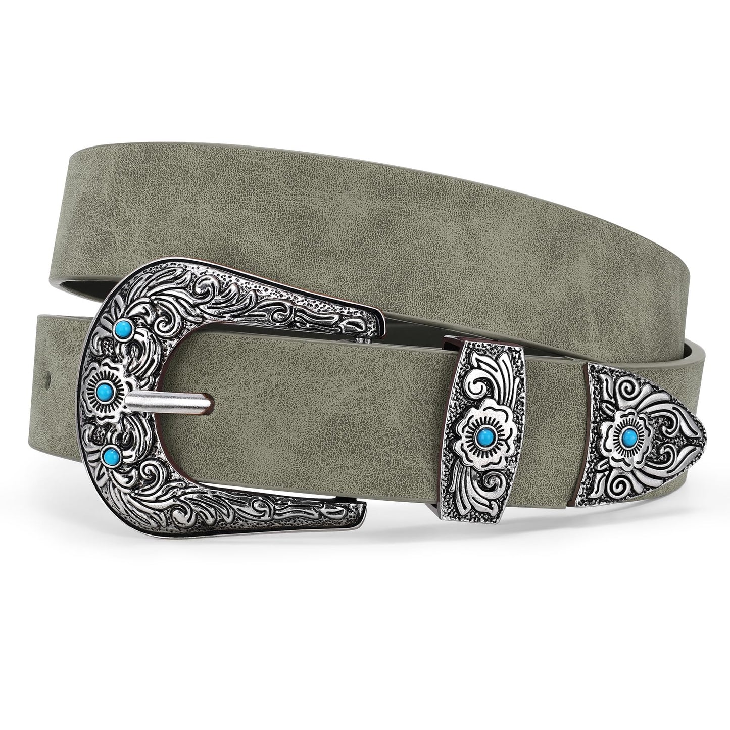 HOTXZQTIVE Western Belt for Women, Cowgirl Cowboy Suede Leather Belt for Jeans Pants, Country Belts with Vintage Buckle