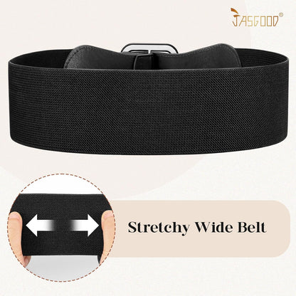 HOTJASGOOD Women Elastic Wide Belt Stretchy Vintage Waist Belt for Dress with Fashion Square Buckle