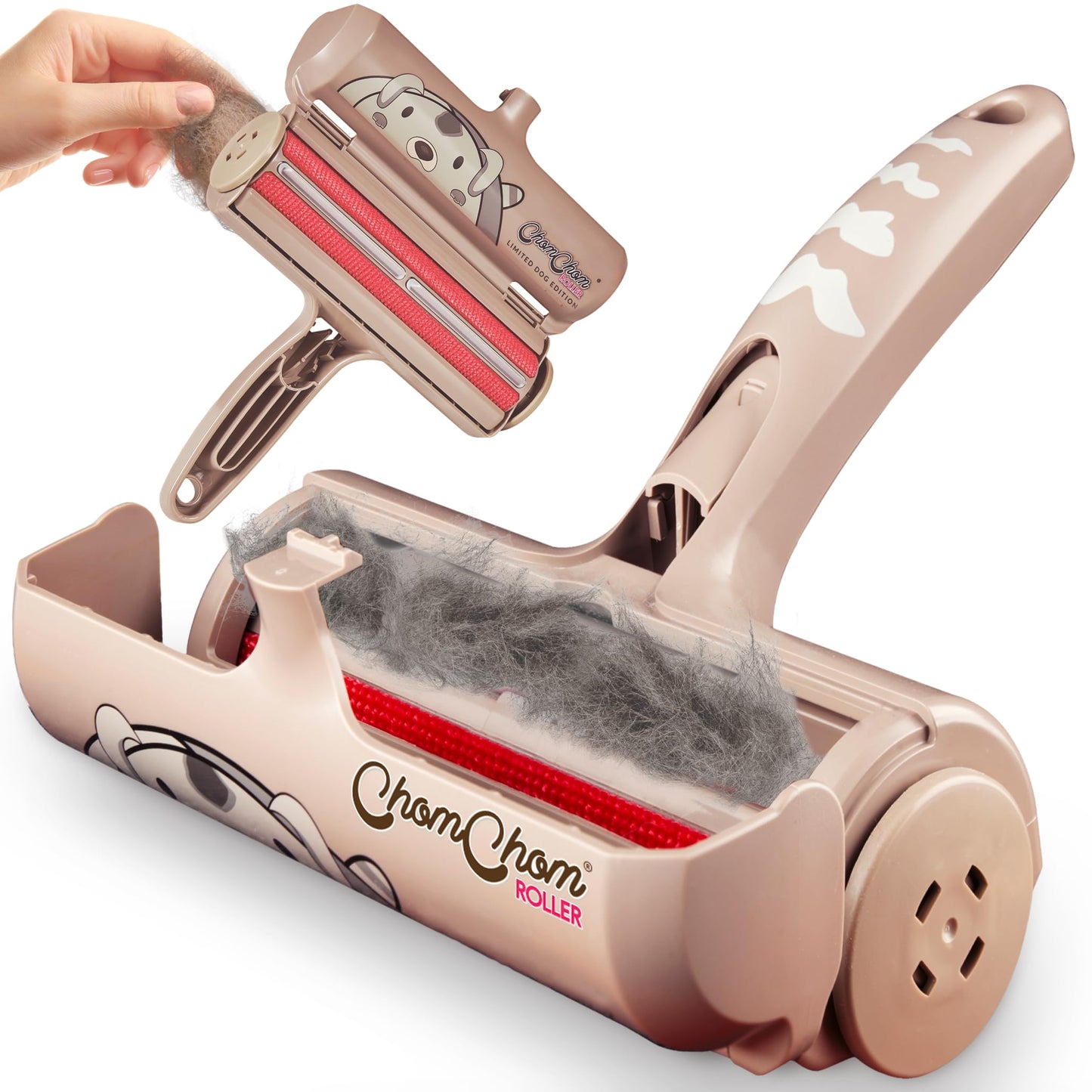 HOTChomChom Roller Pet Hair Remover – Original Size Reusable Lint Roller for Cat & Dog Hair on Furniture, Couch, Carpet, Car, Rugs & Bedding – Portable, Eco-Friendly (White)