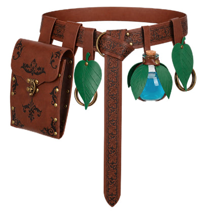 HOT5 PCS Renaissance Accessories-Medieval Potion Belt Set | Medieval Fantasy Style, Forest Leaf Accents, Ranger, Elf, Witch, Pirate, Viking,Renaissance Accessories,Ren Faire Accessories