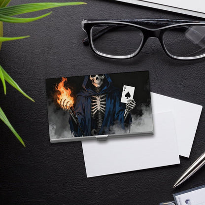 HOTBusiness Card Holder Case Slim, Aluminum Alloy, Credit Card Organizer Skeleton Skull Spades Ace Game Over for Men Women