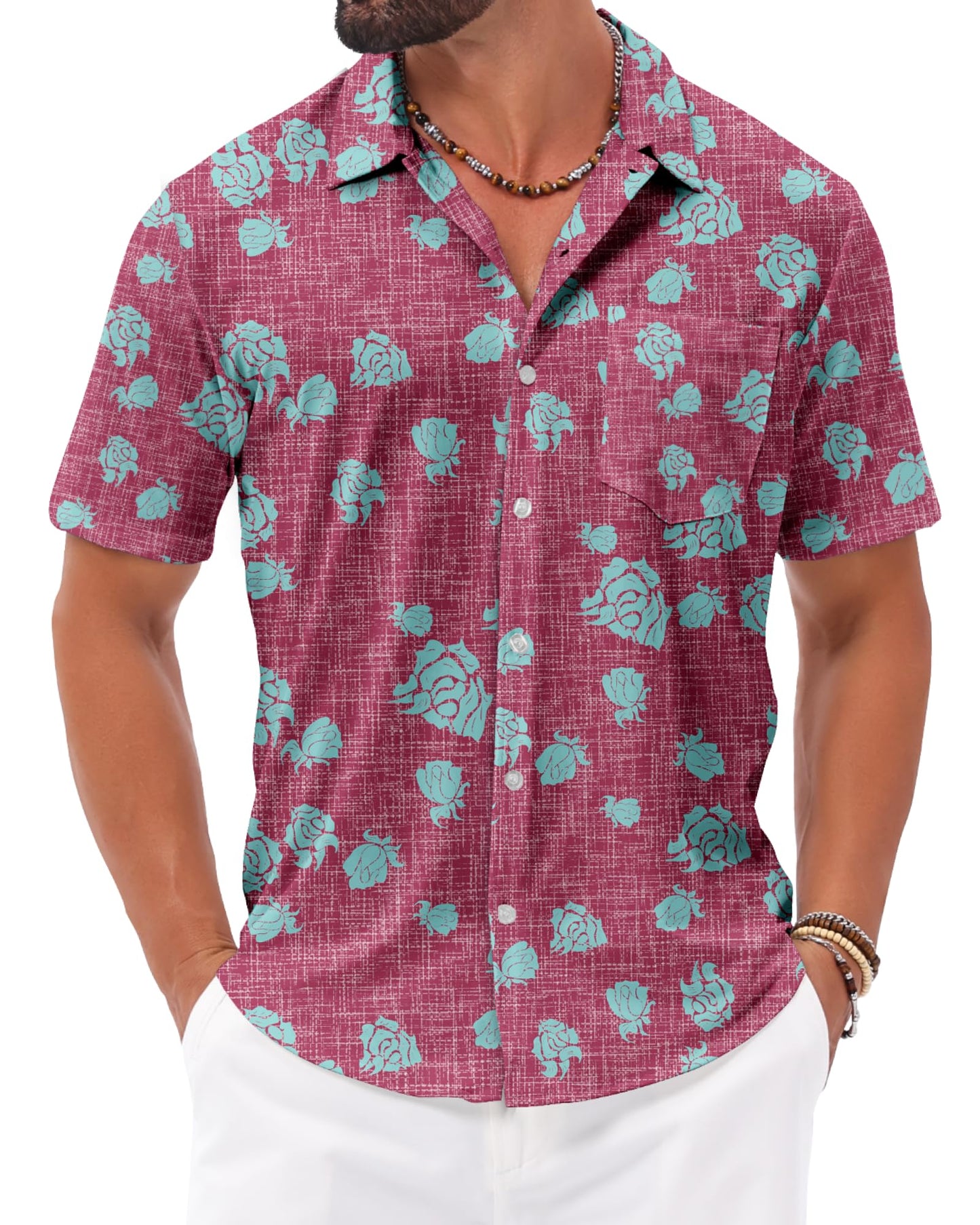 HOTBOJIN Men's Hawaiian Wrinkle Free Short Sleeve Button Down Tropical Floral Beach Vacation Shirt