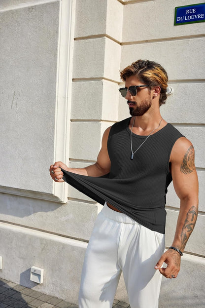 HOTCOOFANDY Mens Casual Tank Tops 2 Pack Waffle Knit Sleeveless Shirt Breathable Tank Shirts Summer Muscle Tee