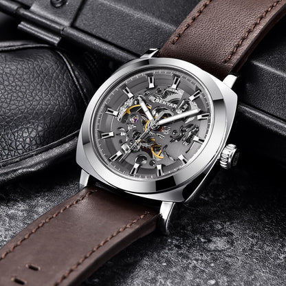HOTBENYAR Men's Mechanical Automatic Watch | Leather Strap | Gold Movement | 45mm Skeleton Dial | Water Resistant and Scratch Resistant Stylish Gift