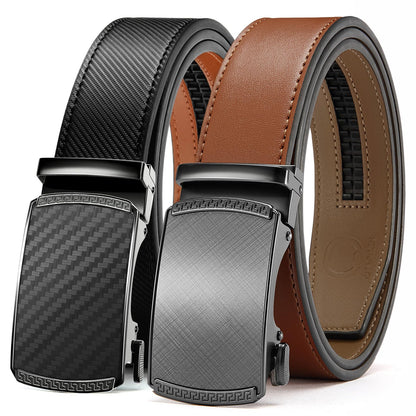 HOTCHAOREN Mens Belt Leather Ratchet Belt 2 Pack - Customizable Fit, Effortless Style (35mm)
