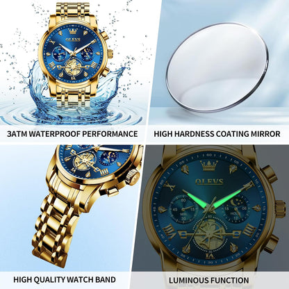 HOTOLEVS Watches for Men Dress Watch Chronograph Luxury Stainless Steel Big Face Men Watches Multi-Function Easy to Read Diamond Roman Numerals Business Wristwatch Reloj para Hombre