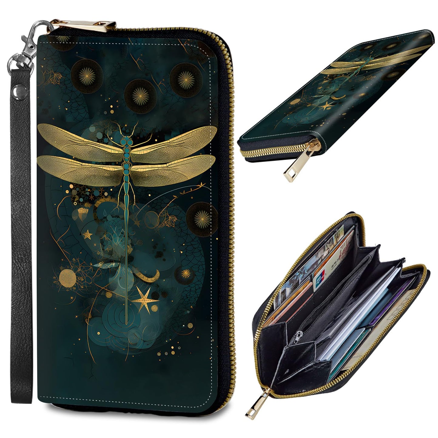 HOTWomens Wallet, PU Leather RFID Cute Wristlet Wallets for Girls Women Ladies Purse Large Credit Card Clutch Purse Card Holder Coin Pocket Travel Wallets with Zipper, Art Black Cat