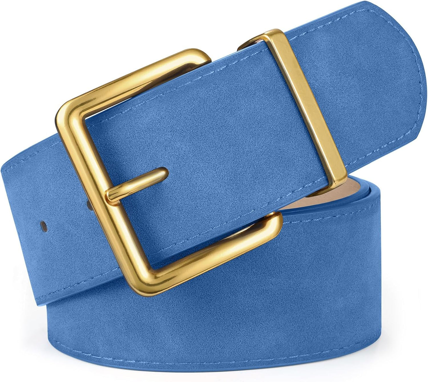 HOTXZQTIVE Women Wide Chunky Belt for Dresses Fashion Thick Suede Belt with Gold Buckle
