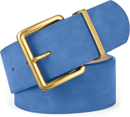 HOTXZQTIVE Women Wide Chunky Belt for Dresses Fashion Thick Suede Belt with Gold Buckle