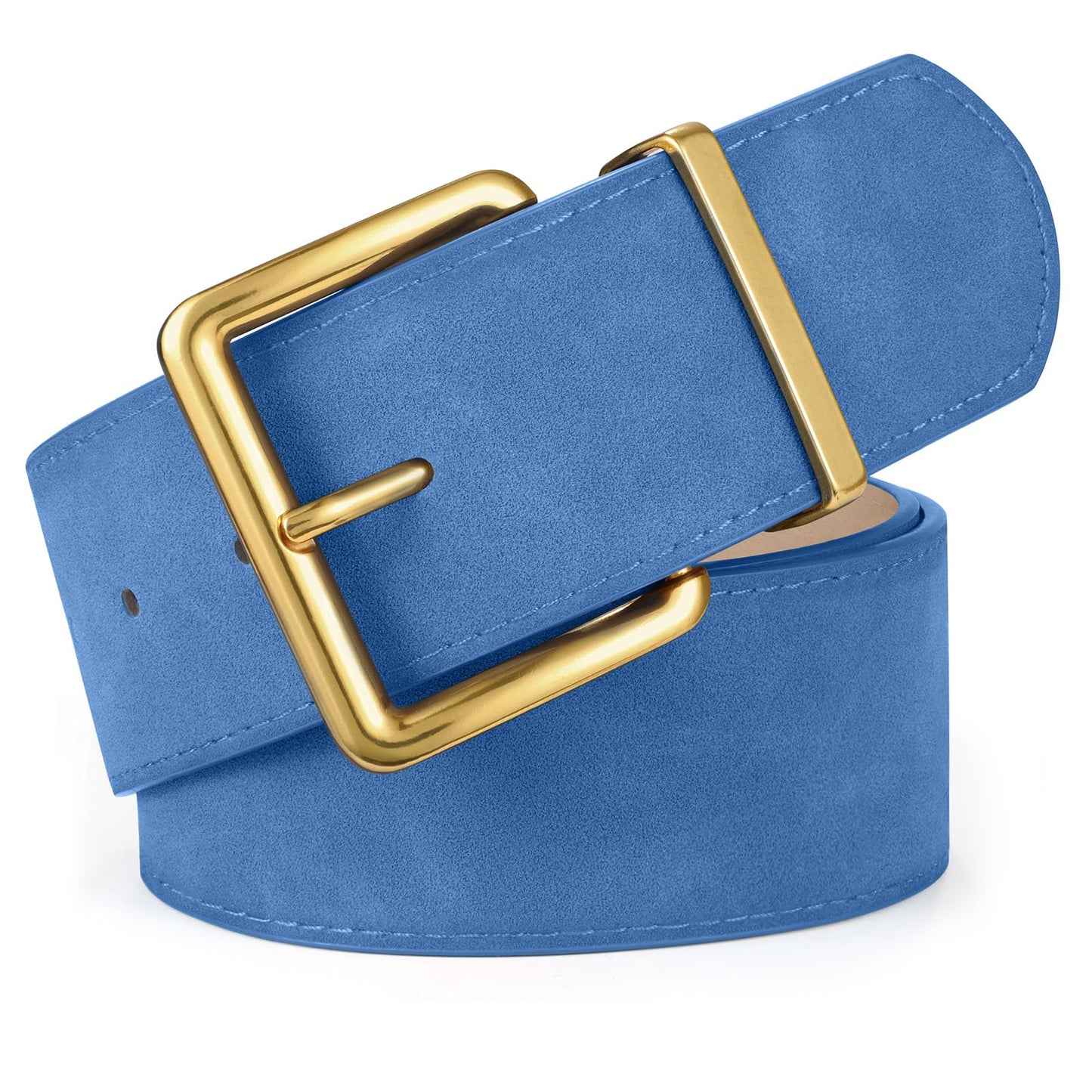 HOTXZQTIVE Women Wide Chunky Belt for Dresses Fashion Thick Suede Belt with Gold Buckle