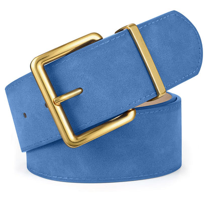 HOTXZQTIVE Women Wide Chunky Belt for Dresses Fashion Thick Suede Belt with Gold Buckle
