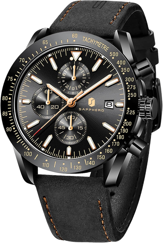 HOTBENYAR Watch for Men Analog Quartz Chronograph Waterproof Luminous Designer Mens Wrist Watches Business Work Sport Casual Dress Watch with Silicone Strap Elegant Gifts for Men