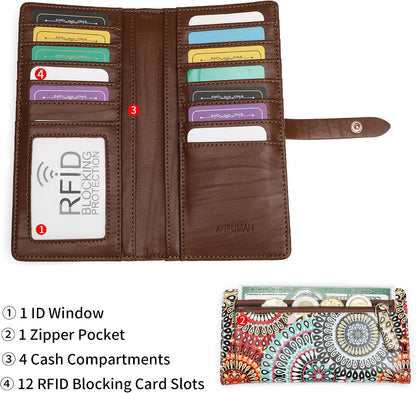 HOTSlim Wallets for Women Credit Card Holder RFID Bifold Clutch Long Ladies Billfold Wallets with Zipper Coin Pocket ID Window Fireworks