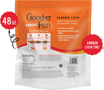 HOTGood 'n' Fun Kabobs Long-Lasting Dog Treat Made With Real Protein, 48 oz | Premium Chicken, Pork and Beef Hide Chew, Supports Dental Health and Mental Stimulation, For Adult Dogs