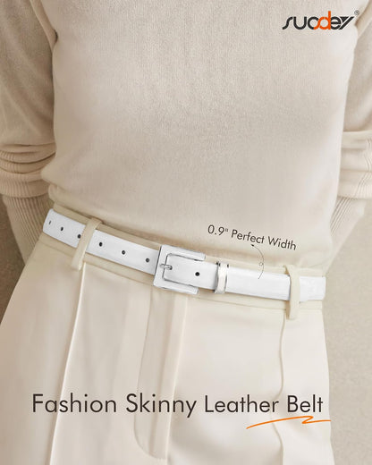 HOTSUOSDEY Women Skinny Leather Belt for Jeans Pants Dresses with Square Buckle, Thin Leather Waist Belt, Width 0.9"