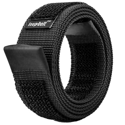 HOTLoopbelt Black No-Scratch Web Belt with Rubber Coated Tips and Advanced Hook & Loop Fasteners