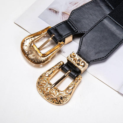 HOTDubulle Womens Belt Chain Leather Belts Vintage Western Adjustable Elastic Double Buckle for Cowboy Pant Dress