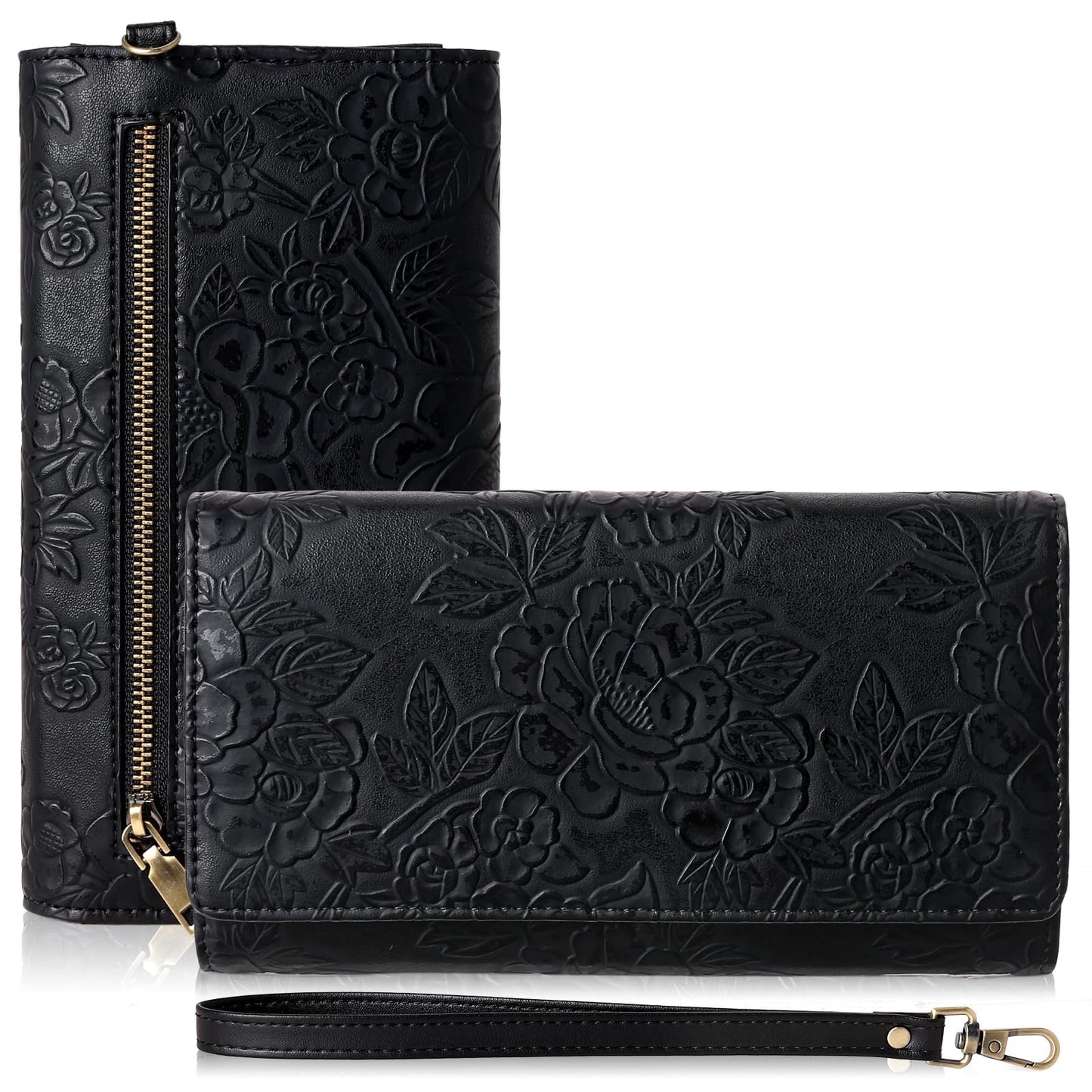 HOTGAEKEAO Wallets for Women Vegan Leather RFID Blocking Card Holder Trifold Ladies Long Purse Wristlet Clutch with 3 ID Windows