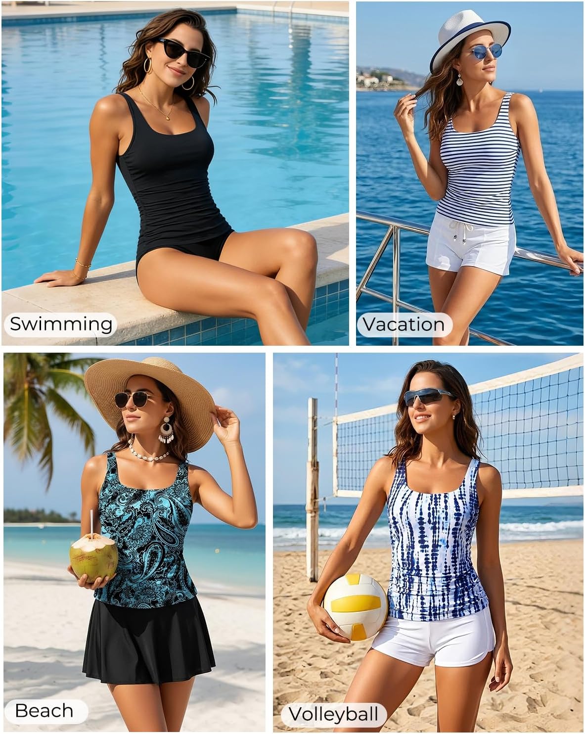 HOTTankini Tops for Women Tummy Control Swimwear Top Only No Bottom | Scoop Neck, Adjustable Straps, Ruched Stomach, Removable Cups, Available in Plus, No Bottom, Full Lining