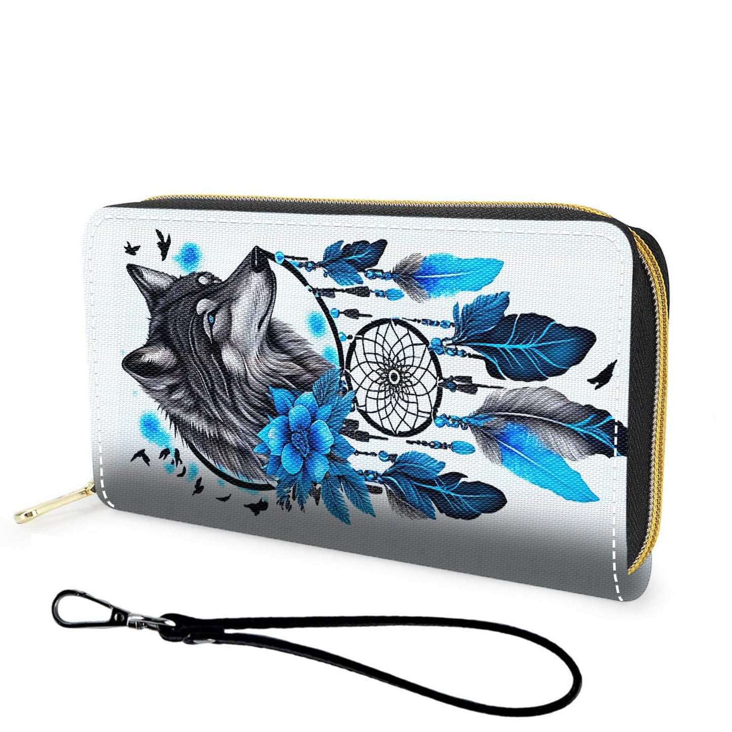 HOTWallet,Large Capacity RFID Blocking Leather Wallet, Durable Smooth Zipper Clutch,Unisex Travel Wallet for Cards,Cash,and Coins - Black Cat and Flowers