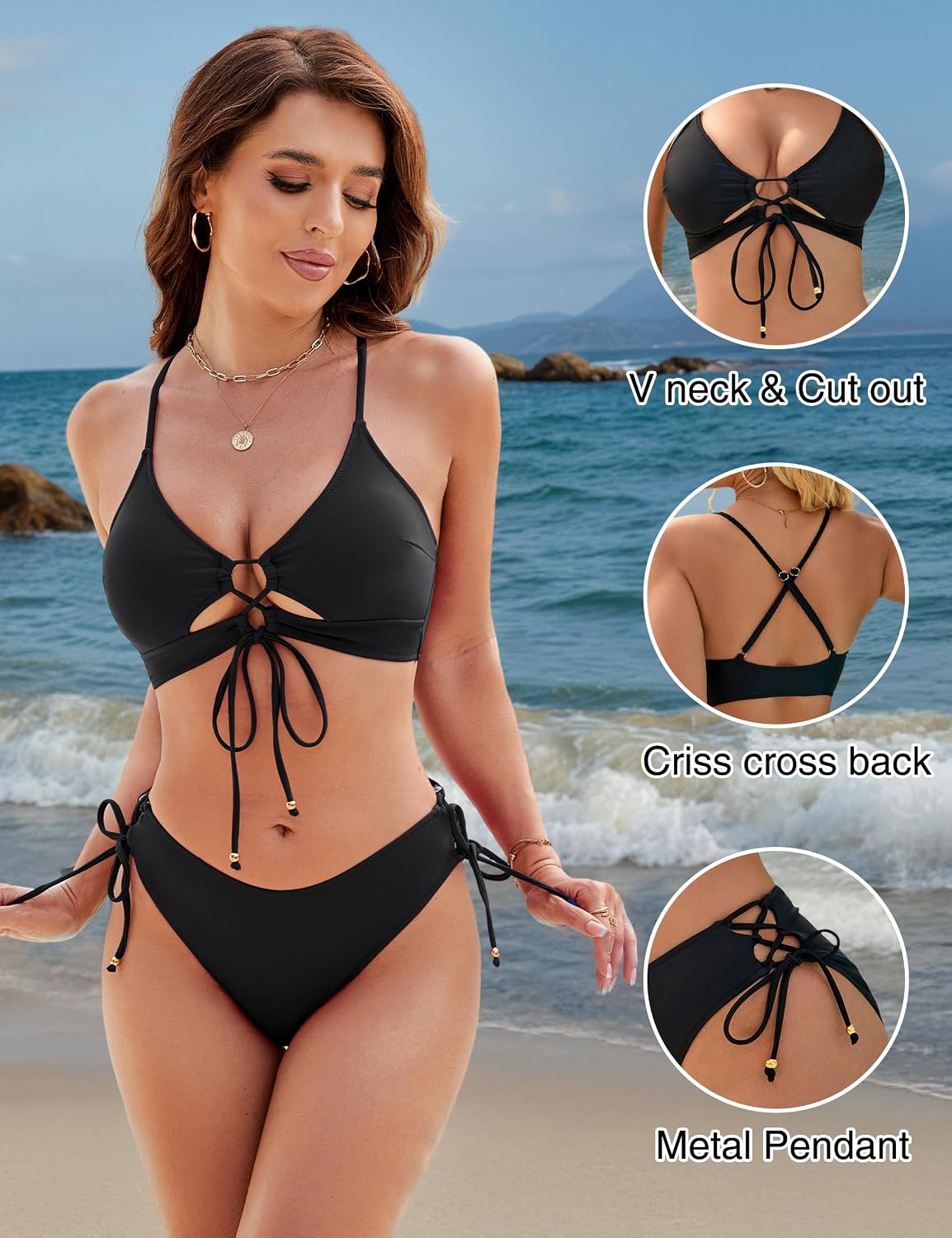 HOTBlooming Jelly Womens Two Piece Bikini Sets Cutout Curvy Swimsuit 2026 | String Cheeky Bathing Suit，Mid Rise Swimwear