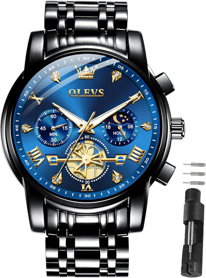 HOTOLEVS Watches for Men Dress Watch Chronograph Luxury Stainless Steel Big Face Men Watches Multi-Function Easy to Read Diamond Roman Numerals Business Wristwatch Reloj para Hombre