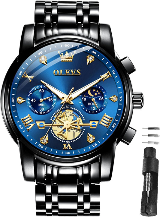 HOTOLEVS Watches for Men Dress Watch Chronograph Luxury Stainless Steel Big Face Men Watches Multi-Function Easy to Read Diamond Roman Numerals Business Wristwatch Reloj para Hombre