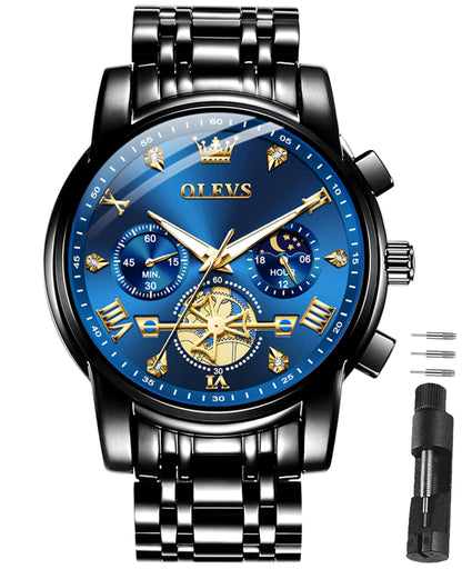HOTOLEVS Watches for Men Dress Watch Chronograph Luxury Stainless Steel Big Face Men Watches Multi-Function Easy to Read Diamond Roman Numerals Business Wristwatch Reloj para Hombre
