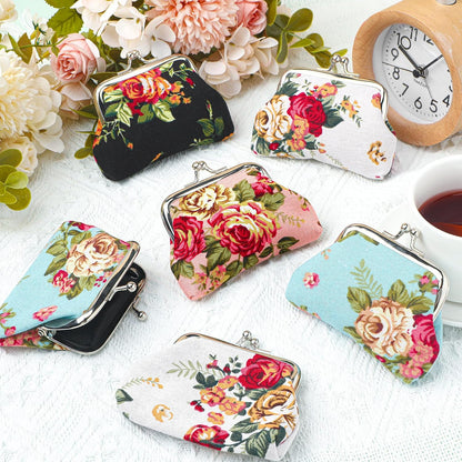 HOT48 Pcs Vintage Canvas Floral Kiss Lock Coin Purses Bulk Rose Flower Change Wallets Gifts for Mother Day Women(4 x 3 Inch)