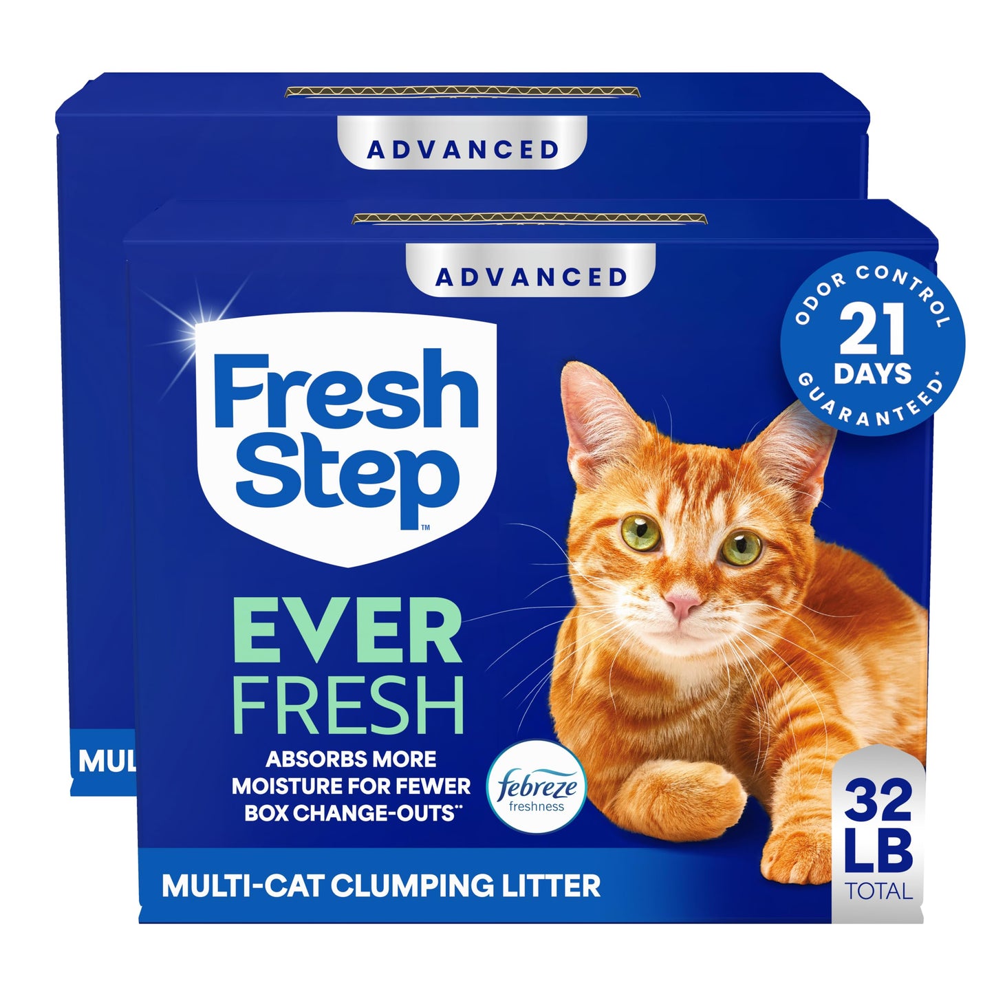 HOTFresh Step Advanced Ever Fresh Multi Cat Clumping Litter with Febreze Freshness, Ammonia Block Technology, Ultra Absorbent, 16 lb. Box, Pack of 2