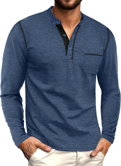 HOTSailwind Men's Henley Shirts Long Sleeve Button T-Shirt Casual Stylish Cotton Pullover Shirt with Pocket