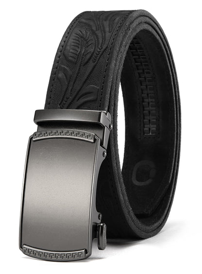 HOTCHAOREN Mens Belt Leather Ratchet Belt - Customizable Fit, Effortless Style (35mm)