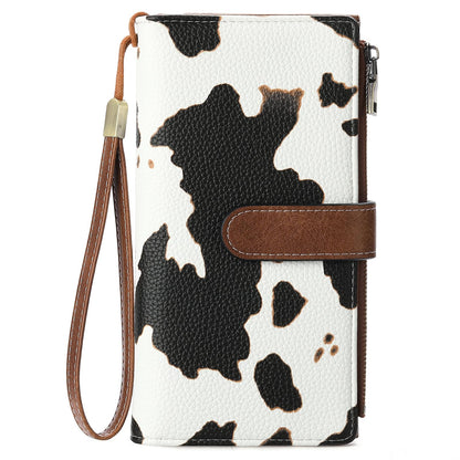 HOTGOIACII Large Wallet for Women Leather Wristlet Brown | RFID Blocking, Multi-card Slots, Detachable Wrist Strap, Trifold Clutch Purse